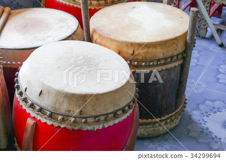 Drum big selective focus, ancient temple Drum big selective focus, ancient temple 34299694