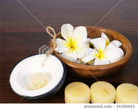 tropical flowers, candles, and spa soap 34300083