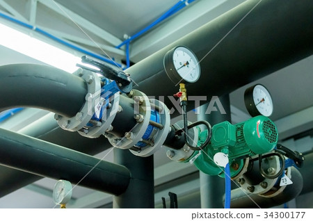 Closeup of manometer in a boiler room Closeup of manometer in a boiler room 34300177