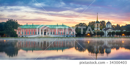 Panorama of Kuskovo on sunrise in Moscow, Russia 34300403