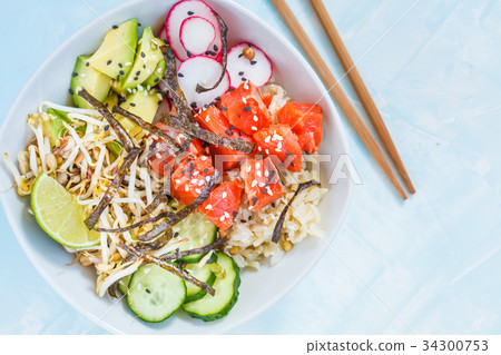 Hawaiian Ahi Poke dish with fish 34300753