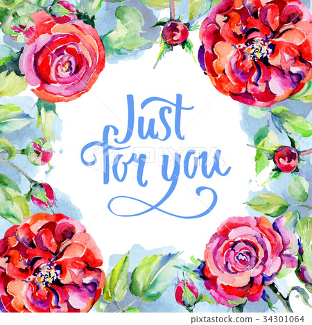 Wildflower rose flower frame in a watercolor style Wildflower rose flower frame in a watercolor style 34301064