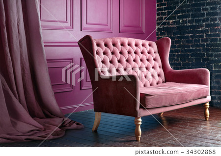 Antique wood sofa couch in vintage room. Classical Antique wood sofa couch in vintage room. Classical 34302868