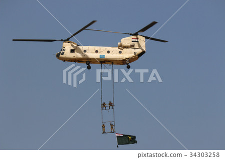 Helicopter CH-47 Chinook at the airshow in Cairo. Helicopter CH-47 Chinook at the airshow in Cairo. 34303258