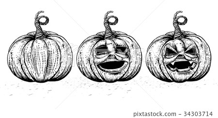 Hand drawn pumpkins set 34303714