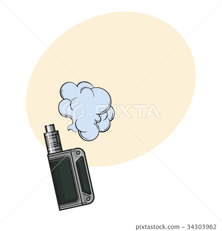 Hand drawn vape, vaping device with smoke cloud 34303962