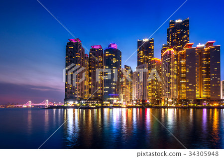 Busan cityscape and GwangAn bridge at night. Busan cityscape and GwangAn bridge at night. 34305948