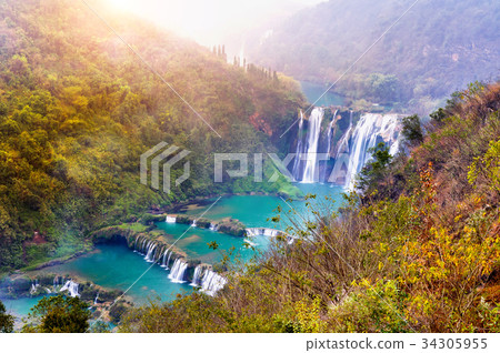 Jiulong waterfall in Luoping, China. 34305955