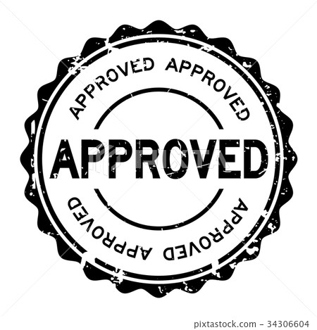 Grunge black approved wording round rubber stamp Grunge black approved wording round rubber stamp 34306604