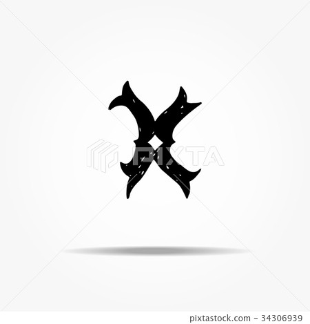 Antique letter X. Vintage hand drawn gothic font Antique letter X. Vintage hand drawn gothic font 34306939
