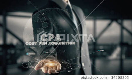 CPA-Cost per Acquisition with hologram businessman 34308205