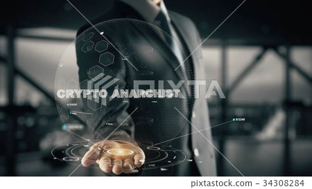 Crypto Anarchist with hologram businessman concept Crypto Anarchist with hologram businessman concept 34308284