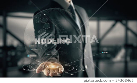 Hodling with hologram businessman concept Hodling with hologram businessman concept 34308465
