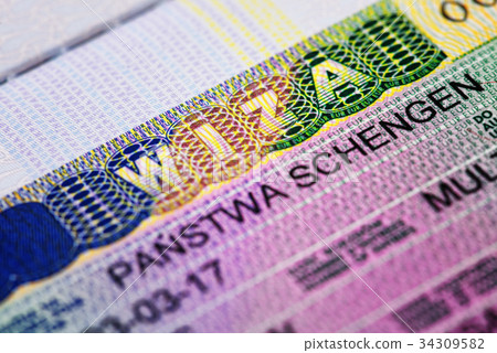 Macro photo of shengen visa Macro photo of shengen visa 34309582