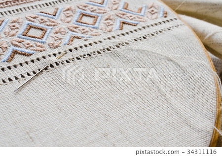 Embroidery texture flat stitch and hemstitch. Embroidery texture flat stitch and hemstitch. 34311116