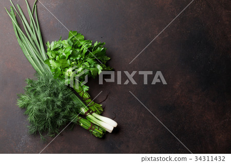 Dill, spring onion and parsley. Herbs and spices Dill, spring onion and parsley. Herbs and spices 34311432