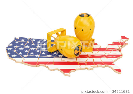 USA map with nuclear weapon concept, 3D rendering 34311681