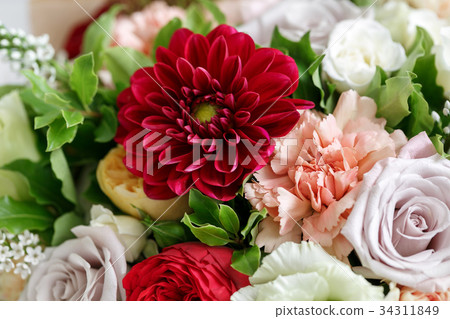 red dahlias. beautiful bouquet made of different 34311849