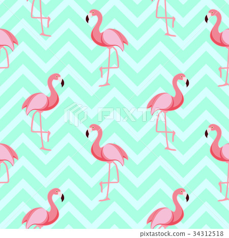 Cute Retro Seamless Flamingo Pattern Background 34312518
