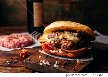 Homemade Burger on Cutting Board. 34313649