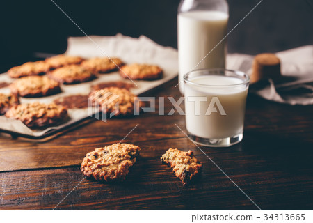 Oatmeal Cookies and Glass of Milk. Oatmeal Cookies and Glass of Milk. 34313665