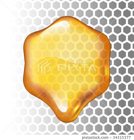 Realistic vector honey drop. Hexagon on 34315377