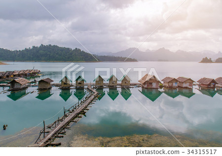 bamboo house in Ratchaprapha Dam at Khao Sok bamboo house in Ratchaprapha Dam at Khao Sok 34315517