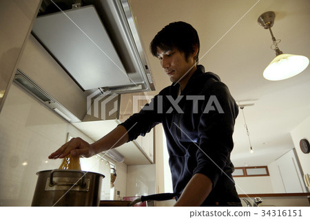 Man cooking, cooking scene. Man cooking, cooking scene. 34316151