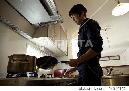 Man cooking, cooking scene. Man cooking, cooking scene. 34316152