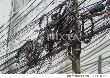 Electric wire to be busy on Electric pole 34318913