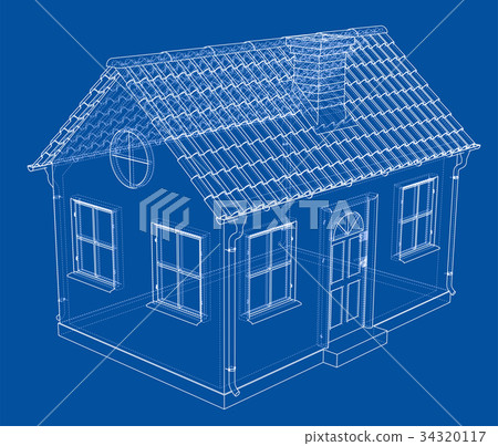 A small house with shingles roof. Vector 34320117