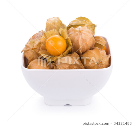cape gooseberry in bowl on white background 34321493