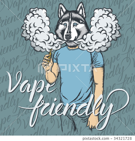 elfbar elfa master akku Dog vaping an electronic cigarette - Stock Illustration [34321728]
