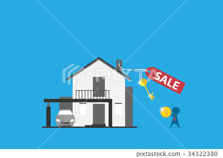 home with sell label and key, real estate concept home with sell label and key, real estate concept 34322380