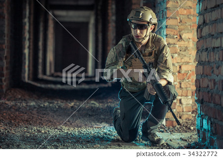 airsoft soldier with a rifle playing strikeball In 34322772