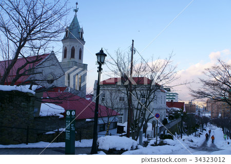 Catholic Motomachi Church at dusk 34323012