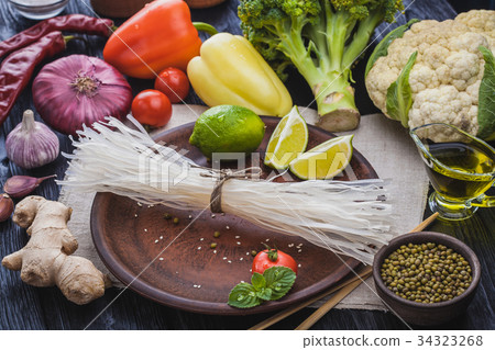raw ingredients of oriental cuisine from rice raw ingredients of oriental cuisine from rice 34323268
