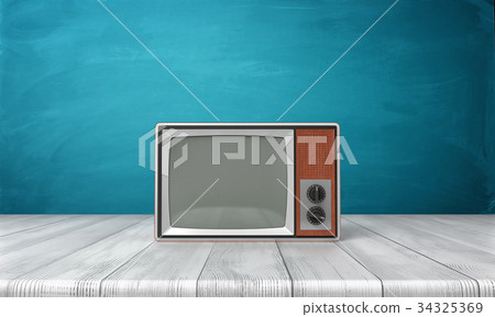 3d rendering of a large old-style CRT TV set in a 34325369