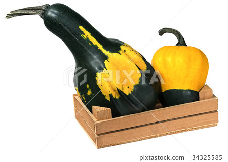 Wooden Crate with two Pumpkins 34325585