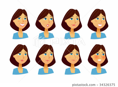 Woman Expressions - vector flat set of images Woman Expressions - vector flat set of images 34326375