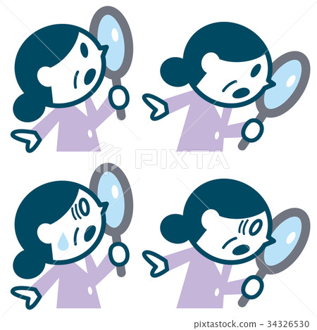 Set of senior women looking into loupe 34326530