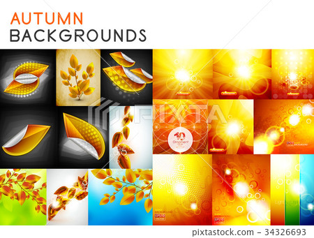 Autumn orange and yellow shiny backgrounds set and 34326693