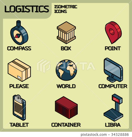 Logistics color outline isometric icons 34328886