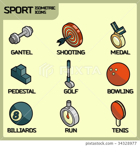 Sport color outline isometric icons 34328977