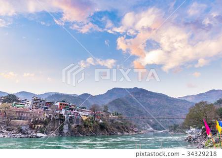 Dusk time at Rishikesh, holy town in India. 34329218