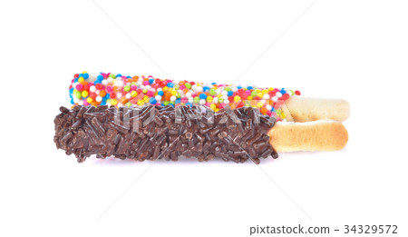 bread sticks isolated coated with chocolatd bread sticks isolated coated with chocolatd 34329572