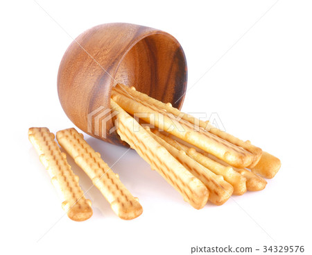 bread sticks in wooden bowl on white background bread sticks in wooden bowl on white background 34329576