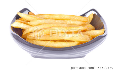 French fries in a black bowl on a white background French fries in a black bowl on a white background 34329579