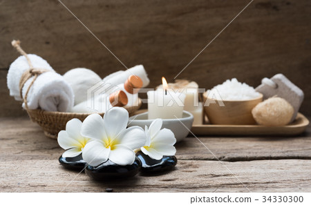 Spa wellness concept,white candle,milk soap,salt 34330300