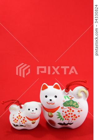 New Year's card material red back parent and child front side 34330824